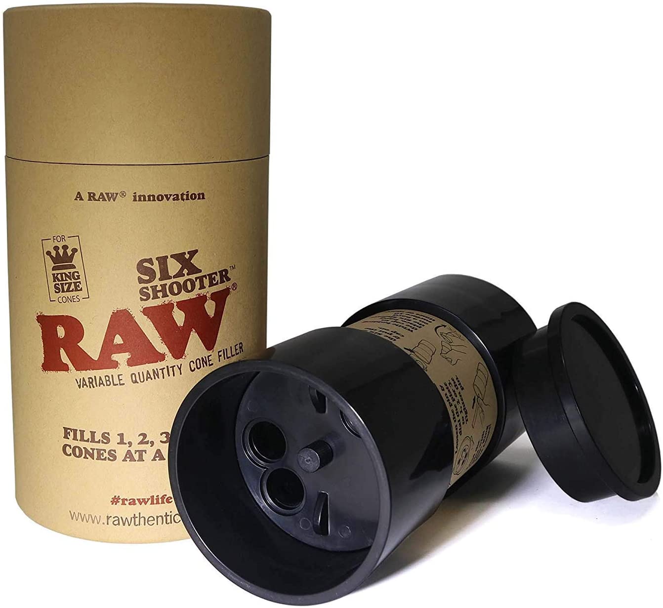 RAW SIX SHOOTER FOR KING SIZE CONES, CONE LOADER FILLING DEVICE UP TO 6 CONES