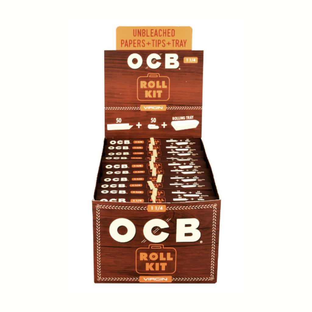 OCB UNBLEACHED ROLLING PAPERS + TIPS + TRAY 1 ¼ SIZE 20 ROLL KITS