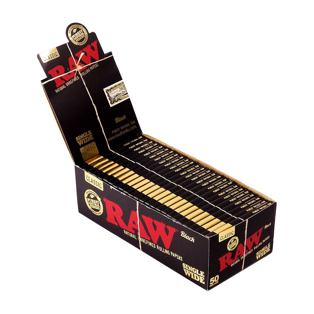 25 x RAW CLASSIC BLACK SINGLE WIDE ROLLING PAPERS FULL BOX AUTHENTIC