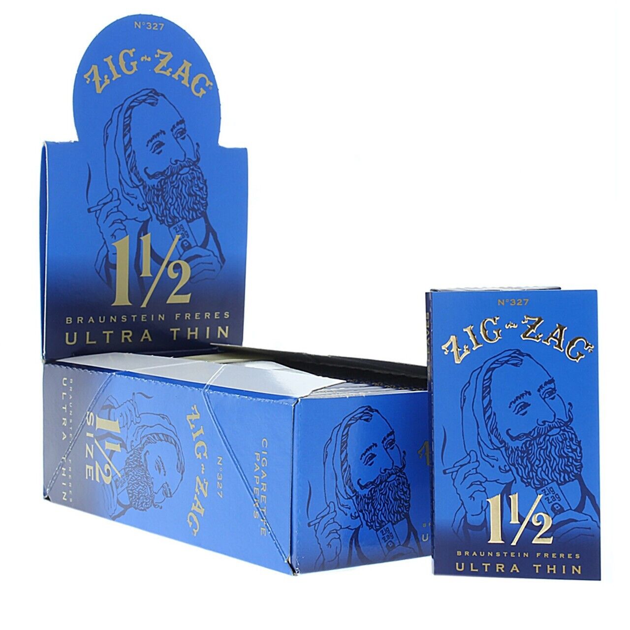 FULL BOX OF ZIG-ZAG ROLLING PAPERS 1 1/2 SIZE BLUE ULTRA THIN 24 BOOKLETS