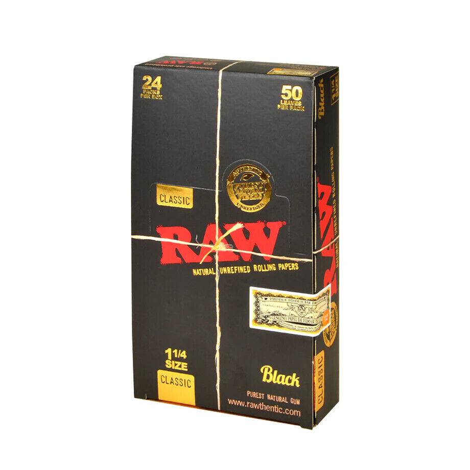 RAW BLACK CLASSIC 1 1/4 NATURAL UNREFINED ROLLING PAPERS(24CT)