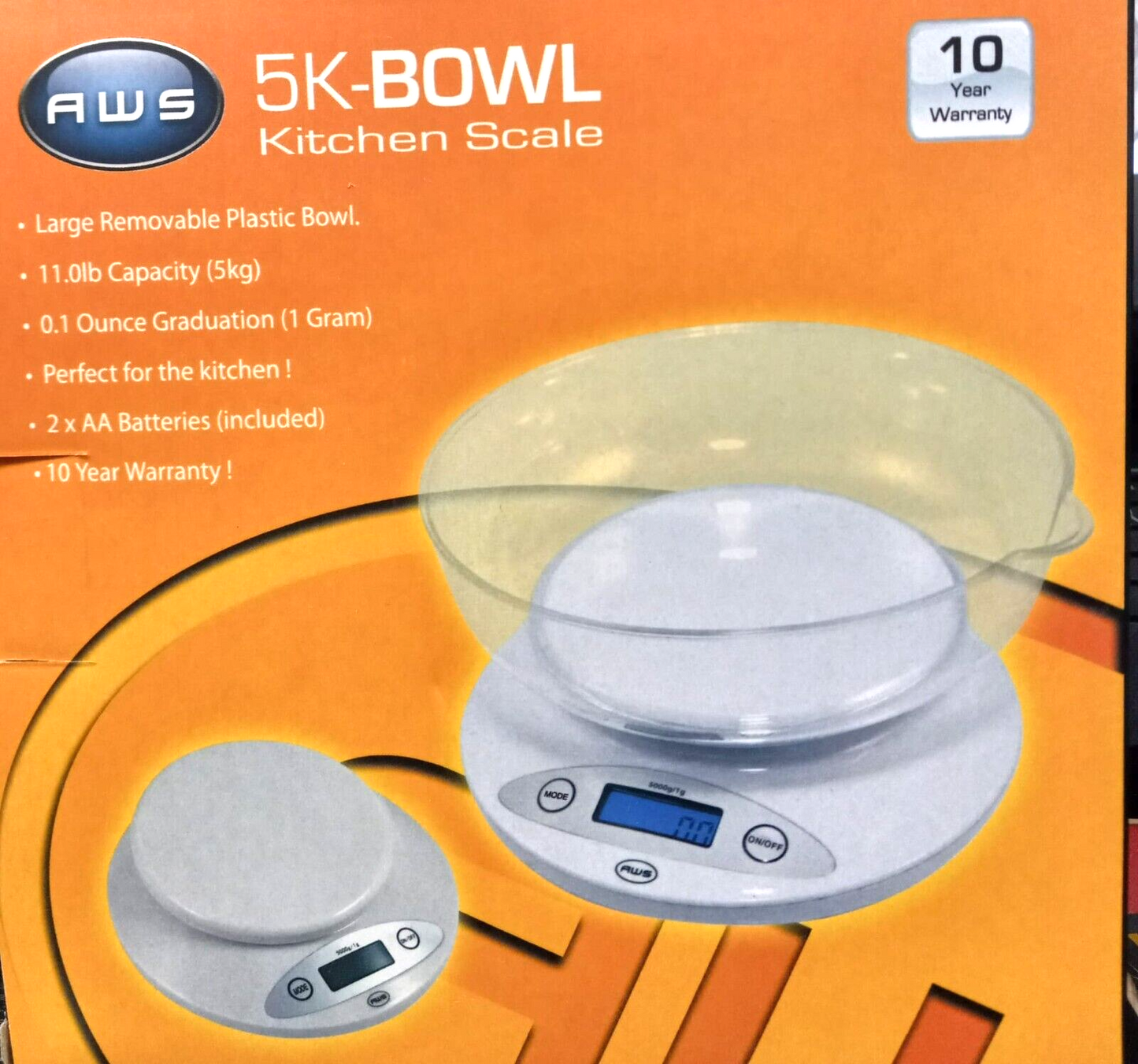 5K-BOWL KITCHEN SCALE LARGE REMOVABLE PLASTIC BOWL 10 YEAR WARRANTY