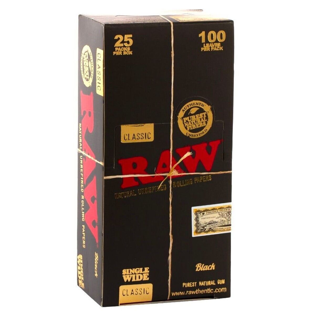 25 x RAW CLASSIC BLACK SINGLE WIDE ROLLING PAPERS FULL BOX AUTHENTIC