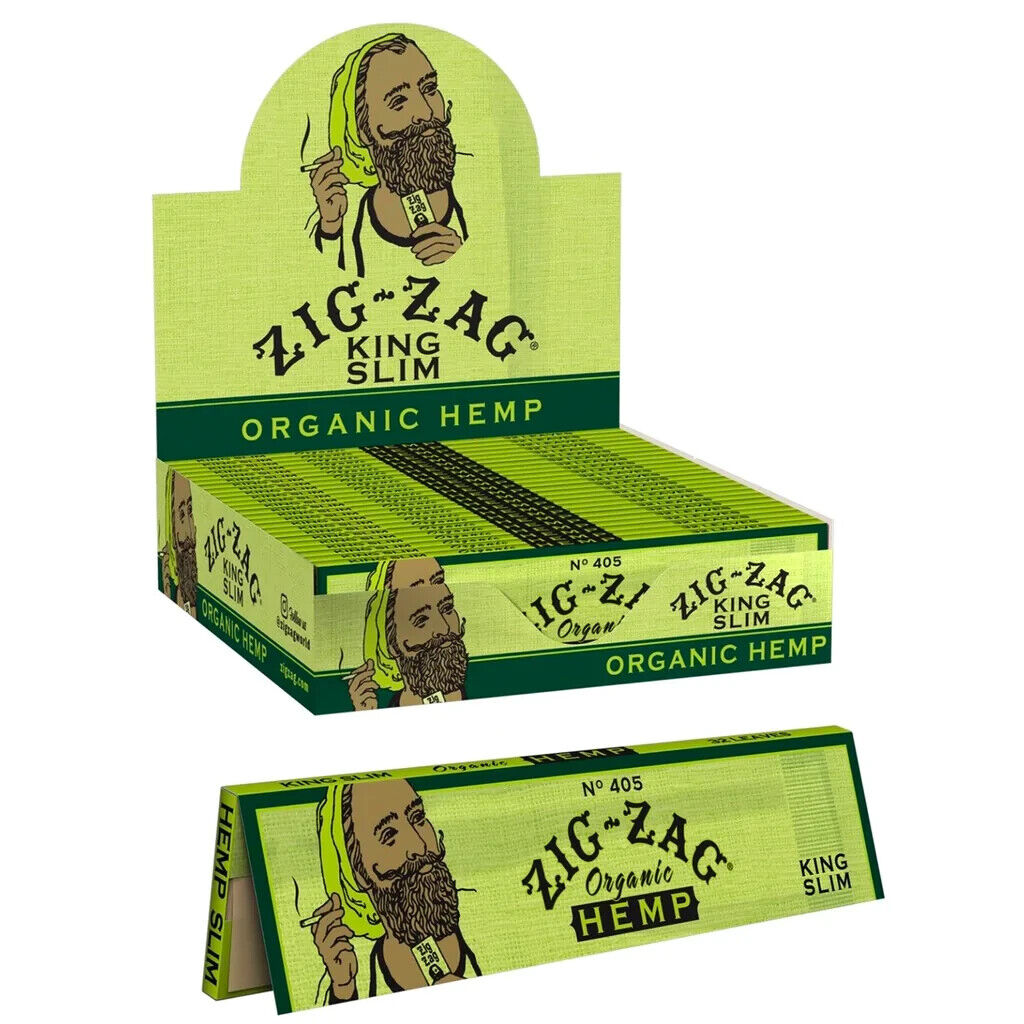 FULL BOX ZIG-ZAG KING SLIM ORGANIC HEMP PAPERS 24 BOOKLETS