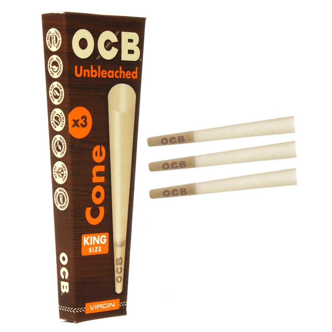 OCB VIRGIN UNBLEACHED CONES KING SIZE (32CT)