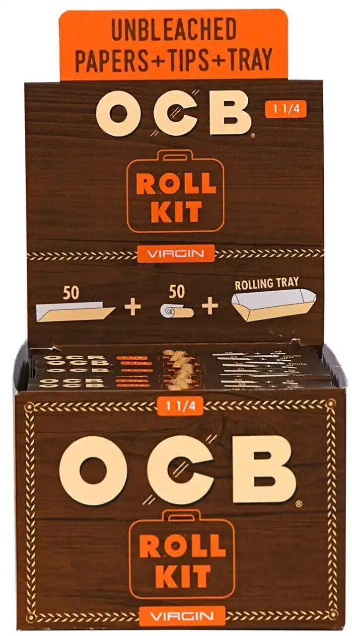 OCB UNBLEACHED ROLLING PAPERS + TIPS + TRAY 1 ¼ SIZE 20 ROLL KITS