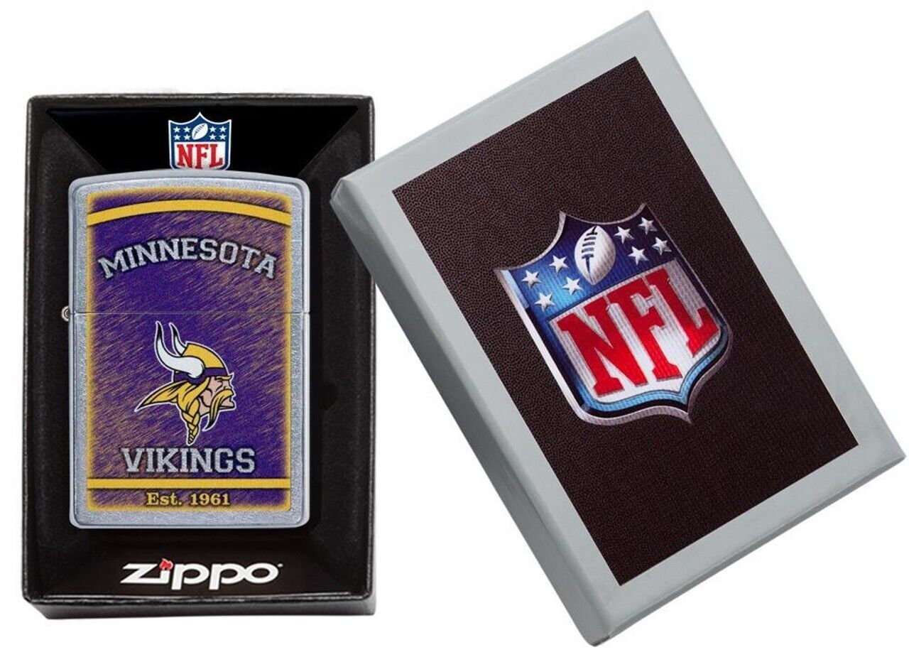 ZIPPO ®NFL MN VIKINGS LIGHTER, NEW ADDITION, STREET CHROME ZIPPO LIGHTER