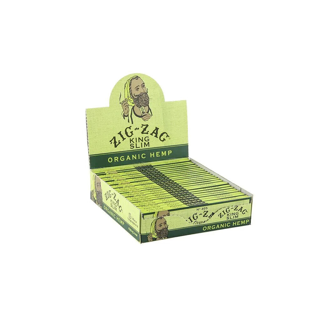 FULL BOX ZIG-ZAG KING SLIM ORGANIC HEMP PAPERS 24 BOOKLETS