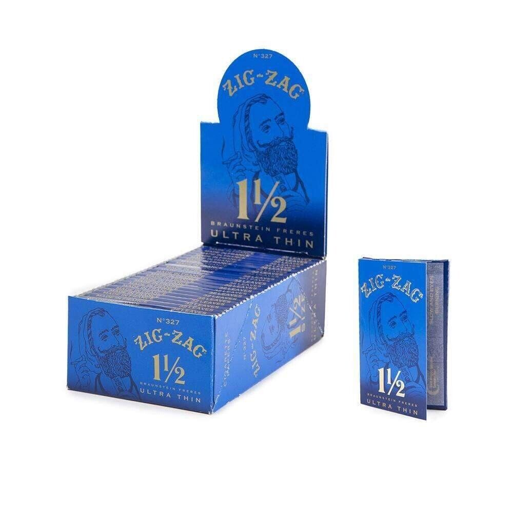 FULL BOX OF ZIG-ZAG ROLLING PAPERS 1 1/2 SIZE BLUE ULTRA THIN 24 BOOKLETS