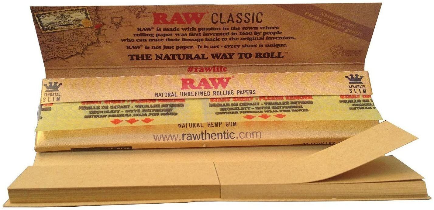 24 X RAW CONNOISSEUR KINGSIZE + TIPS NATURAL ROLLING UNREFINED PAPERS