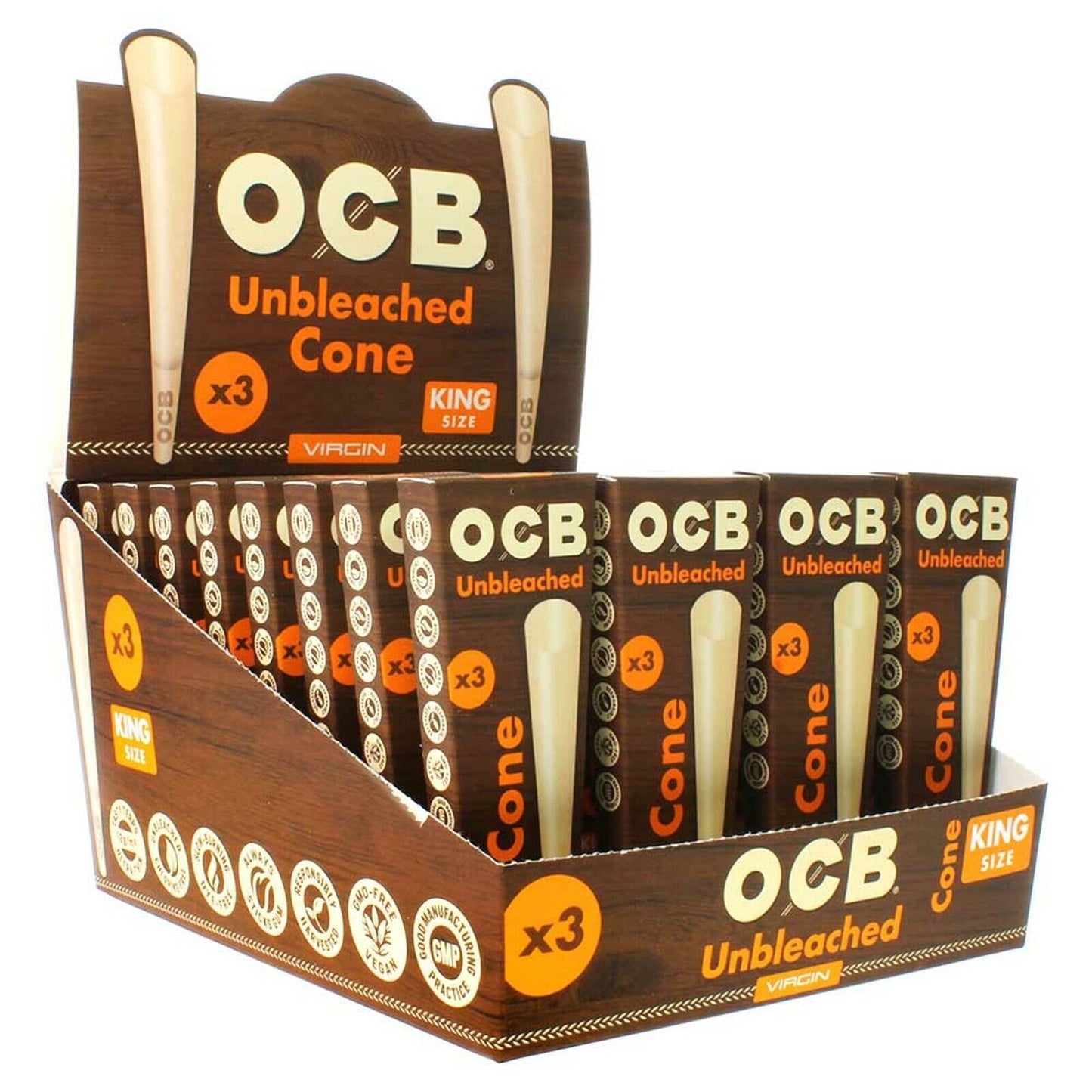 OCB VIRGIN UNBLEACHED CONES KING SIZE (32CT)