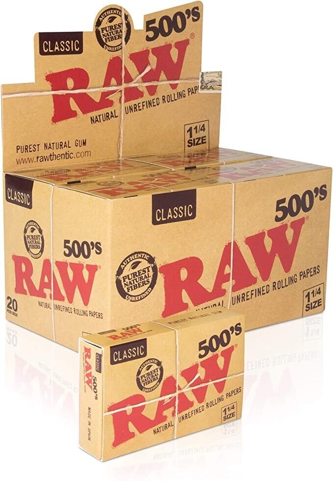 RAW CLASSIC NATURAL UNREFINED ROLLING PAPERS 500'S 1 1/4 SIZE