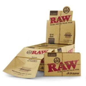 RAW ROLLING PAPERS CLASSIC ARTESANO 1 1/4 SIZE  15 PER BOX  50 LEAVES PER PACK