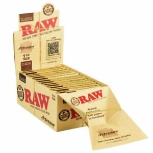 RAW ROLLING PAPERS CLASSIC ARTESANO 1 1/4 SIZE  15 PER BOX  50 LEAVES PER PACK