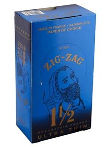FULL BOX OF ZIG-ZAG ROLLING PAPERS 1 1/2 SIZE BLUE ULTRA THIN 24 BOOKLETS