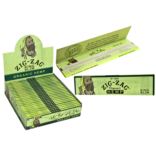 FULL BOX ZIG-ZAG KING SLIM ORGANIC HEMP PAPERS 24 BOOKLETS