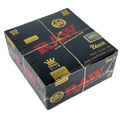 RAW BLACK CLASSIC KING SIZE SLIM NATURAL ROLLING PAPERS 50 PACKS BOX AUTHENTIC