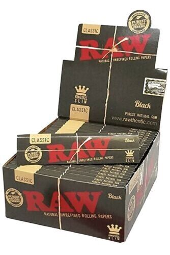 RAW BLACK CLASSIC KING SIZE SLIM NATURAL ROLLING PAPERS 50 PACKS BOX AUTHENTIC