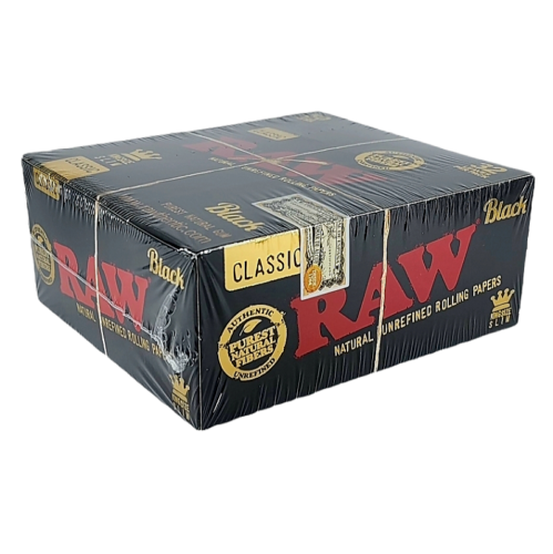 RAW BLACK CLASSIC KING SIZE SLIM NATURAL ROLLING PAPERS 50 PACKS BOX AUTHENTIC