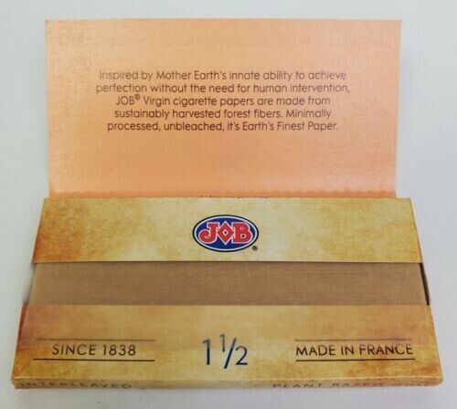 JOB VIRGIN ALL NATURAL ROLLING PAPERS 1 1/2 SIZE FULL BOX 24 BOOKLETS