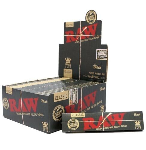 RAW BLACK CLASSIC KING SIZE SLIM NATURAL ROLLING PAPERS 50 PACKS BOX AUTHENTIC