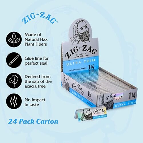 Zig Zag Ultra Thin 1 1/4 Rolling Papers Full Box 24x Booklets 32 Leaves