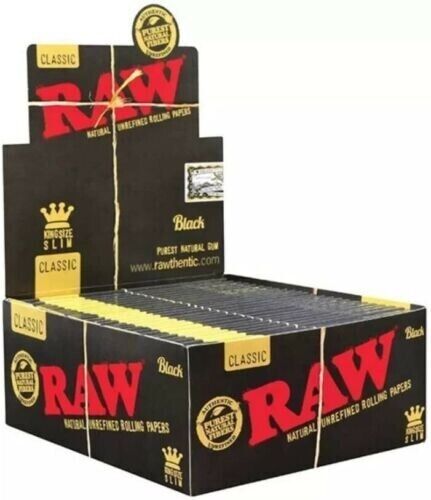 RAW BLACK CLASSIC KING SIZE SLIM NATURAL ROLLING PAPERS 50 PACKS BOX AUTHENTIC