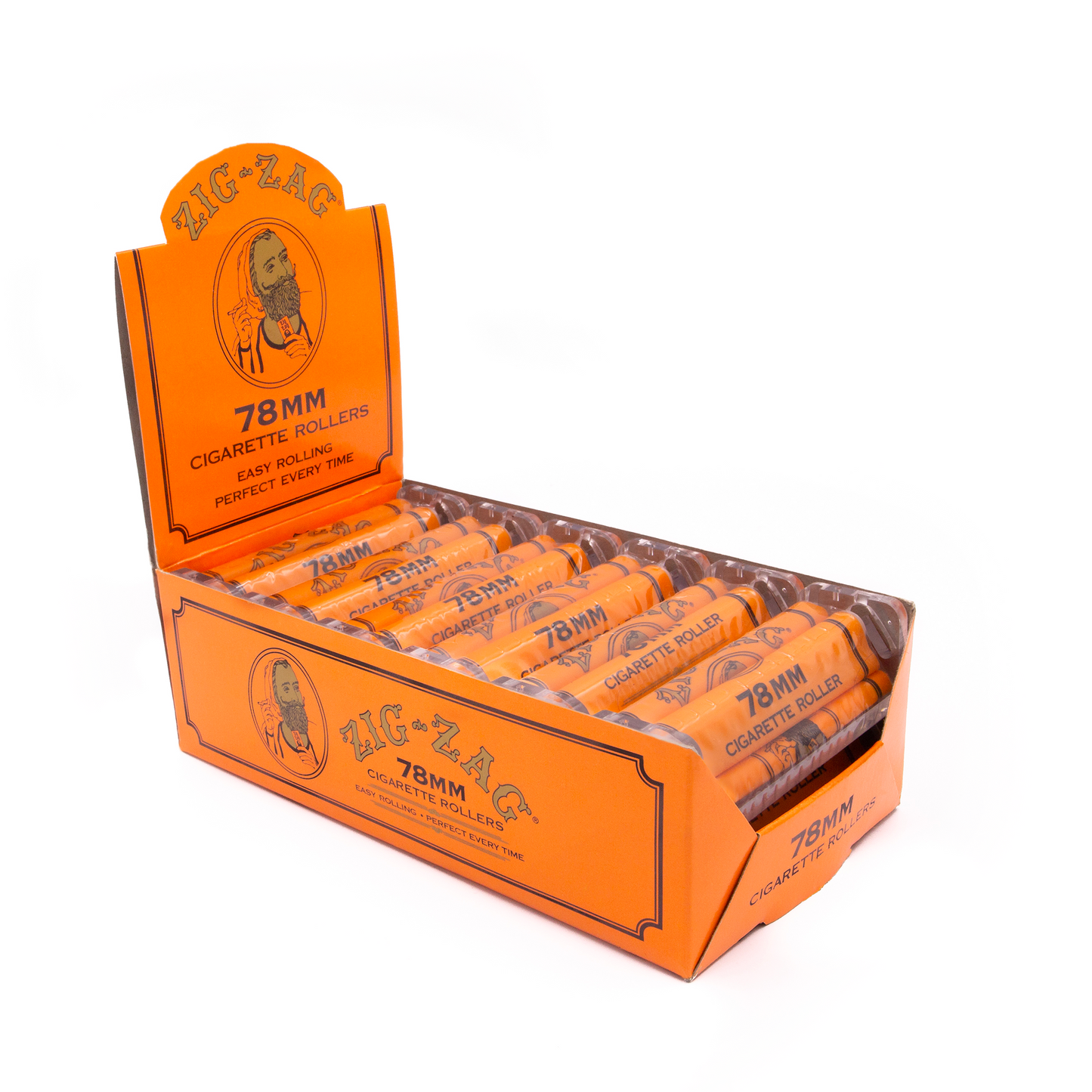 FULL BOX ZIG-ZAG 78 MM CIGARETTE ROLLERS ORANGE  12 PACKS