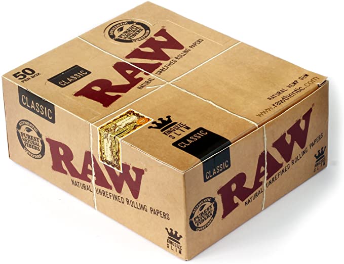 50 X RAW CLASSIC KINGSIZE SLIM NATURAL UNRINED ROLLING PAPERS