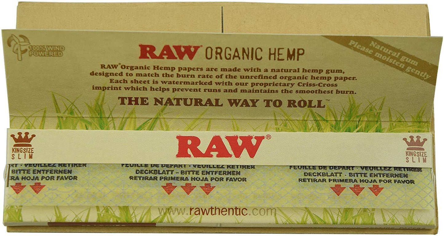 24 X RAW CONNOISSEUR KINGSIZE + TIPS ORGANIC HEMP NATURAL HEMP ROLLING PAPERS