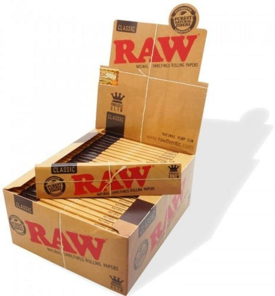 50 X RAW CLASSIC KINGSIZE SLIM NATURAL UNRINED ROLLING PAPERS