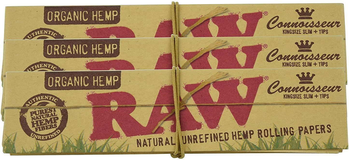 24 X RAW CONNOISSEUR KINGSIZE + TIPS ORGANIC HEMP NATURAL HEMP ROLLING PAPERS