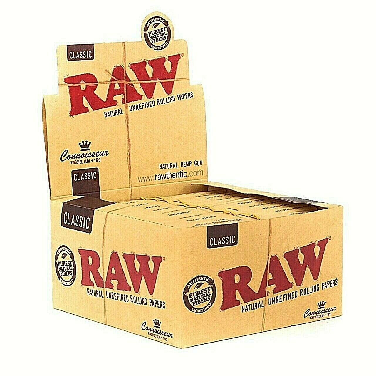 24 X RAW CONNOISSEUR KINGSIZE + TIPS NATURAL ROLLING UNREFINED PAPERS