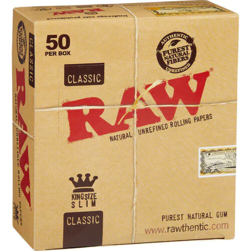 50 X RAW CLASSIC KINGSIZE SLIM NATURAL UNRINED ROLLING PAPERS